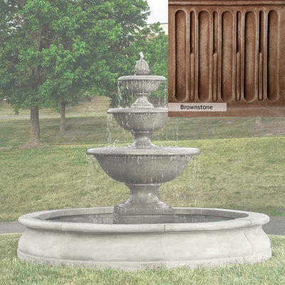 Brownstone Patina for the Campania International Monteros Fountain in Basin, brown blended with hints of red and yellow, works well in the garden.