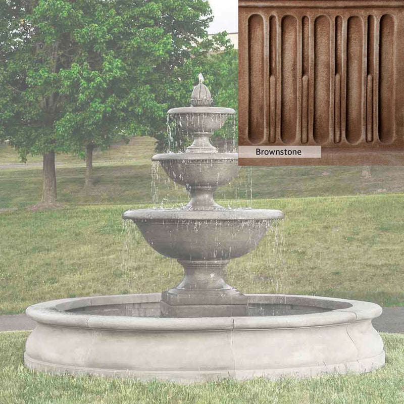 Brownstone Patina for the Campania International Monteros Fountain in Basin, brown blended with hints of red and yellow, works well in the garden.