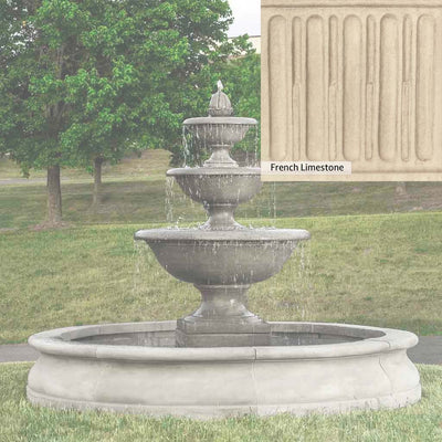 French Limestone Patina for the Campania International Monteros Fountain in Basin, old-world creamy white with ivory undertones.