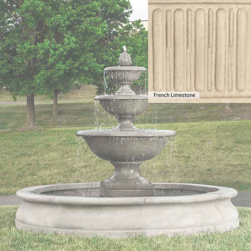 French Limestone Patina for the Campania International Monteros Fountain in Basin, old-world creamy white with ivory undertones.