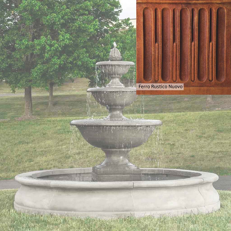 Ferro Rustico Nuovo Patina for the Campania International Monteros Fountain in Basin, red and orange blended in this striking color for the garden.