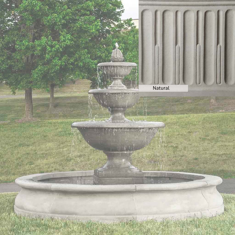 Natural Patina for the Campania International Monteros Fountain in Basinis unstained cast stone the brightest and whitest that ages over time.