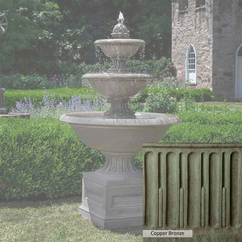 Copper Bronze Patina for the Campania International Fonthill Fountain, blues and greens blended into the look of aged copper.