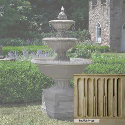 English Moss Patina for the Campania International Fonthill Fountain, green blended into a soft pallet with a light undertone of gray.