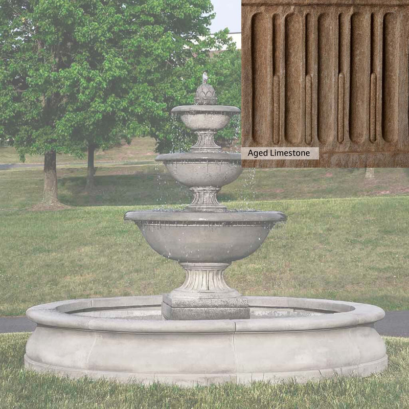 Aged Limestone Patina for the Campania International Fonthill Fountain in Basin, brown, orange, and green for an old stone look.
