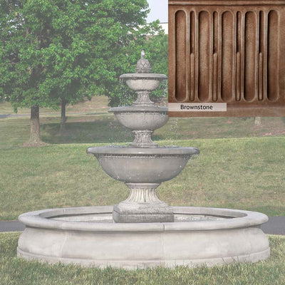 Brownstone Patina for the Campania International Fonthill Fountain in Basin, brown blended with hints of red and yellow, works well in the garden.