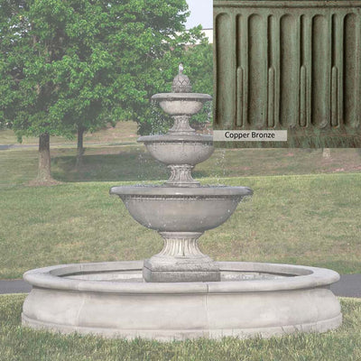Copper Bronze Patina for the Campania International Fonthill Fountain in Basin, blues and greens blended into the look of aged copper.