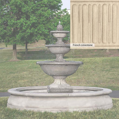 French Limestone Patina for the Campania International Fonthill Fountain in Basin, old-world creamy white with ivory undertones.