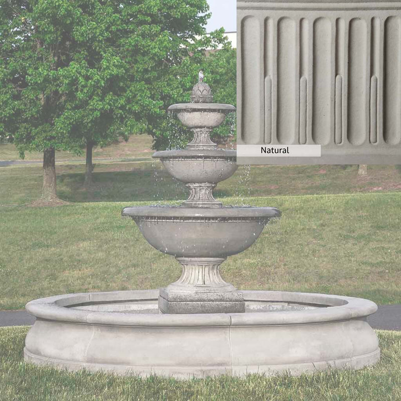 Natural Patina for the Campania International Fonthill Fountain in Basinis unstained cast stone the brightest and whitest that ages over time.