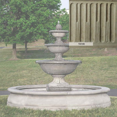 Verde Patina for the Campania International Fonthill Fountain in Basin, green and gray come together in a soft tone blended into a soft green.