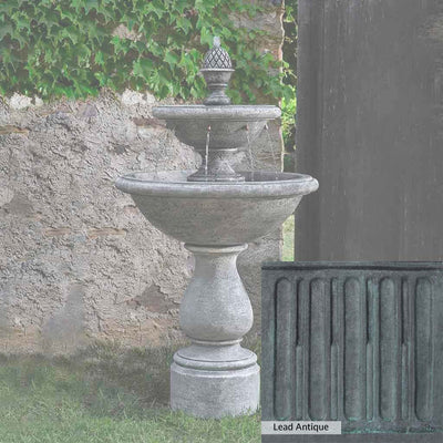 Lead Antique Patina for the Campania International Charente Fountain, deep blues and greens blended with grays for an old-world garden.