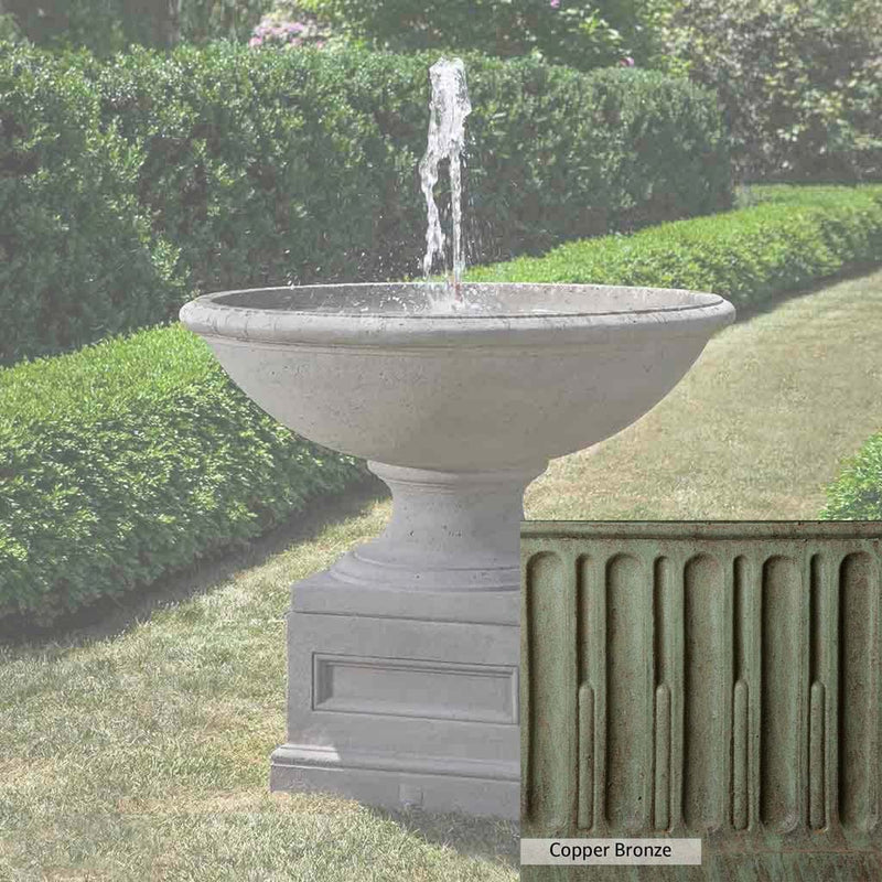 English Moss Patina for the Campania International Condotti Fountain, green blended into a soft pallet with a light undertone of gray.