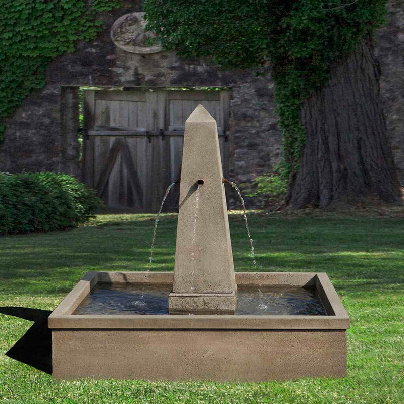 Campania International St. Remy Fountain is made of cast stone by Campania International and shown in the Verde Patina