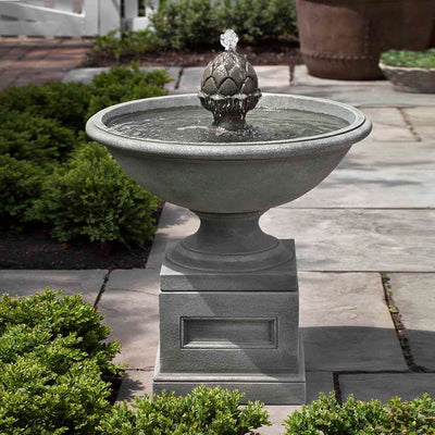 Campania International Williamsburg Chiswell Fountain is made of cast stone by Campania International and shown in the Alpine Stone Patina