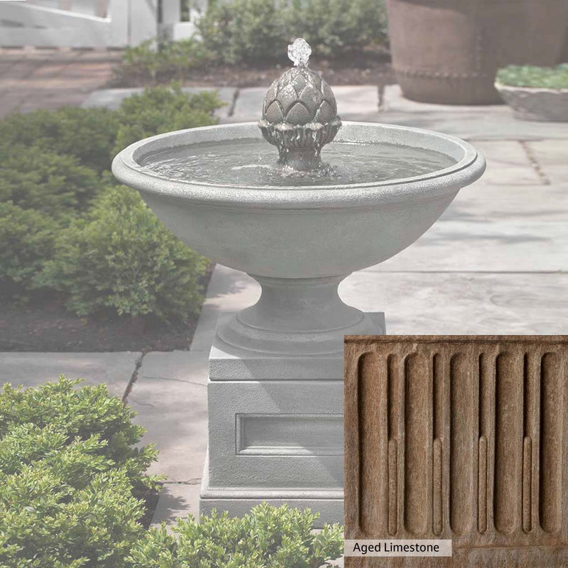 Aged Limestone Patina for the Campania International Williamsburg Chiswell Fountain, brown, orange, and green for an old stone look.