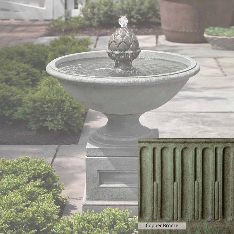 Copper Bronze Patina for the Campania International Williamsburg Chiswell Fountain, blues and greens blended into the look of aged copper.