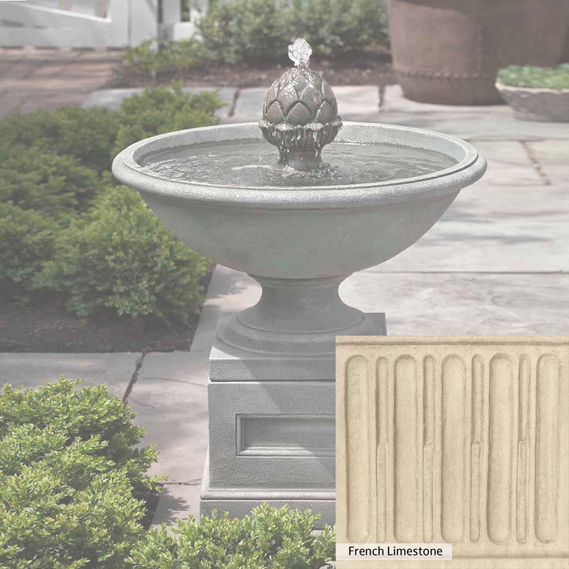 French Limestone Patina for the Campania International Williamsburg Chiswell Fountain, old-world creamy white with ivory undertones.