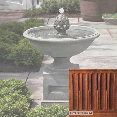 Ferro Rustico Nuovo Patina for the Campania International Williamsburg Chiswell Fountain, red and orange blended in this striking color for the garden.