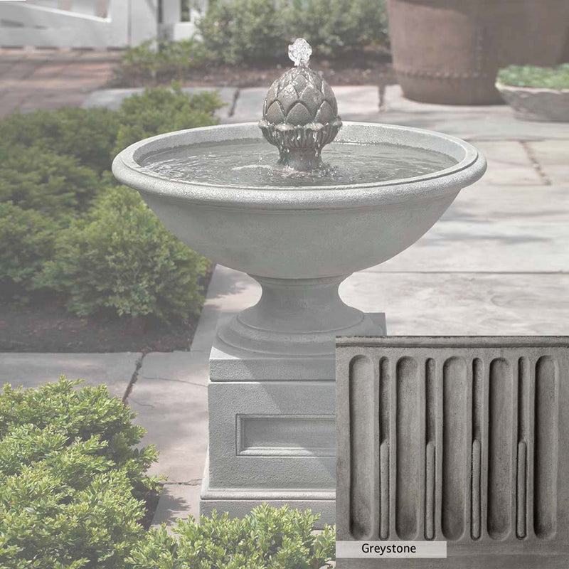 Greystone Patina for the Campania International Williamsburg Chiswell Fountain, a classic gray, soft, and muted, blends nicely in the garden.