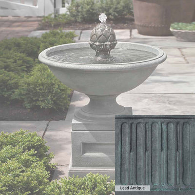 Lead Antique Patina for the Campania International Williamsburg Chiswell Fountain, deep blues and greens blended with grays for an old-world garden.
