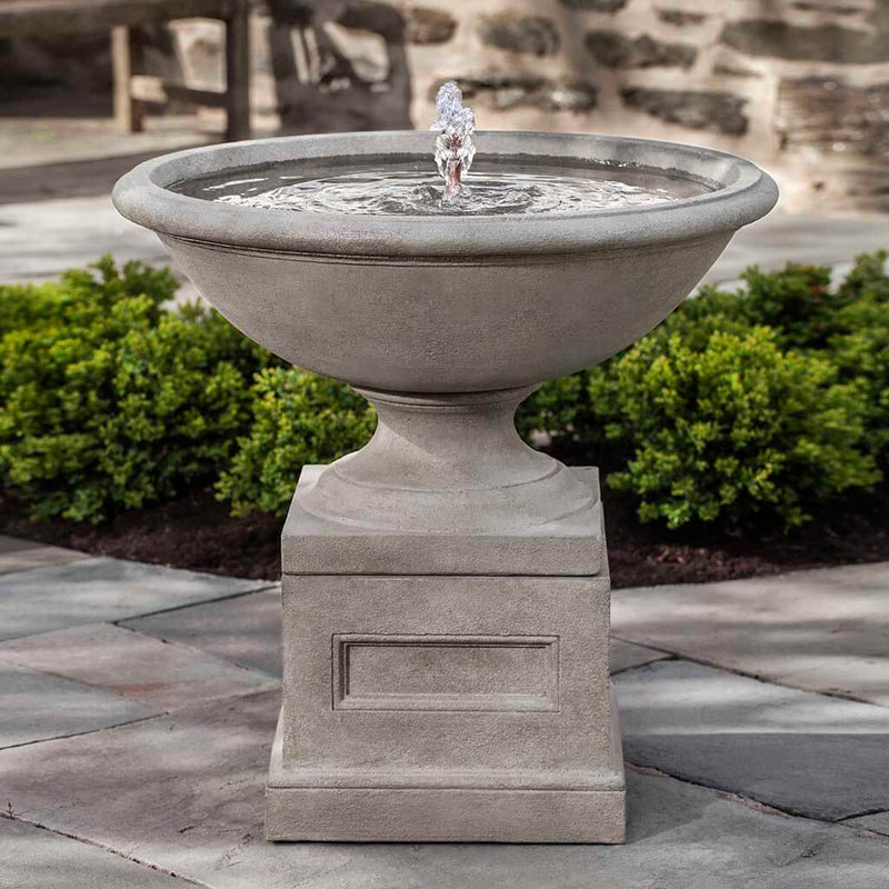 Campania International Aurelia Fountain is made of cast stone by Campania International and shown in the Greystone Patina