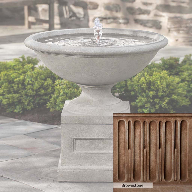 Brownstone Patina for the Campania International Aurelia Fountain, brown blended with hints of red and yellow, works well in the garden.