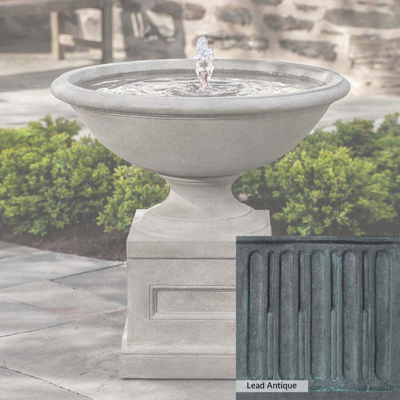 Lead Antique Patina for the Campania International Aurelia Fountain, deep blues and greens blended with grays for an old-world garden.