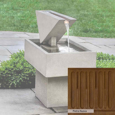 Pietra Nuova Patina for the Campania International Triad Fountain, a rich brown blended with black and orange.