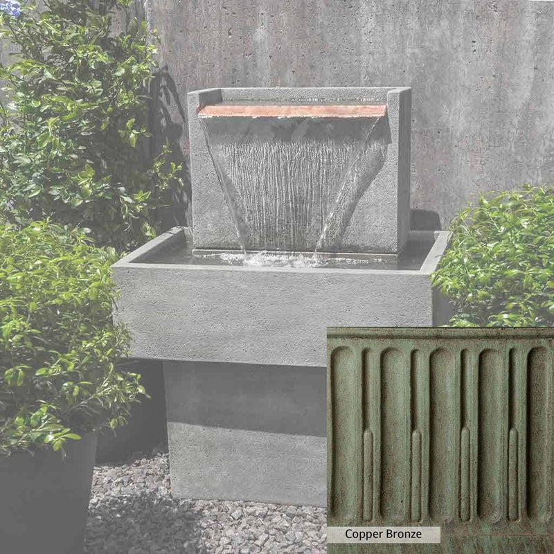 Copper Bronze Patina for the Campania International Falling Water Fountain I, blues and greens blended into the look of aged copper.