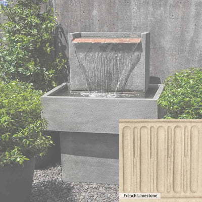 French Limestone Patina for the Campania International Falling Water Fountain I, old-world creamy white with ivory undertones.