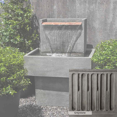 Greystone Patina for the Campania International Falling Water Fountain I, a classic gray, soft, and muted, blends nicely in the garden.