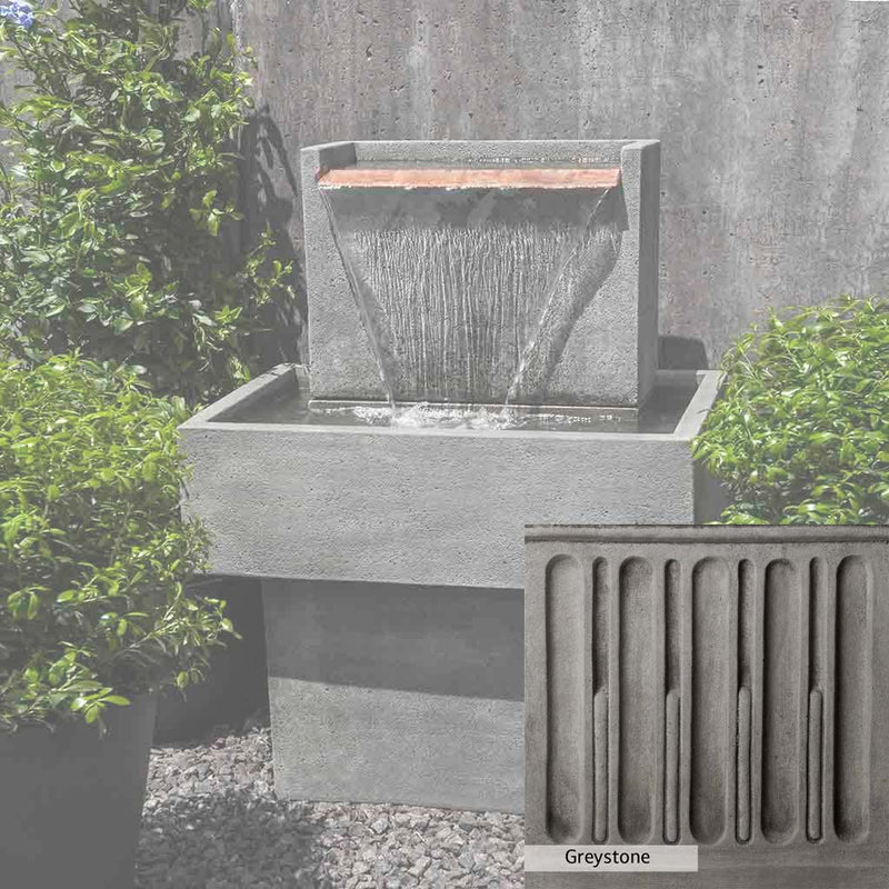 Greystone Patina for the Campania International Falling Water Fountain I, a classic gray, soft, and muted, blends nicely in the garden.