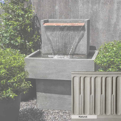 Natural Patina for the Campania International Falling Water Fountain Iis unstained cast stone the brightest and whitest that ages over time.
