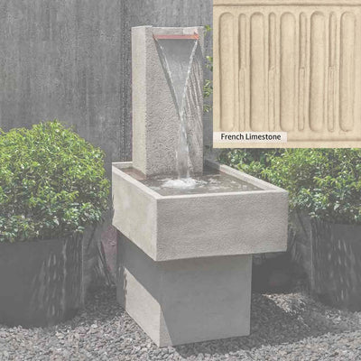 French Limestone Patina for the Campania International Falling Water Fountain III, old-world creamy white with ivory undertones.