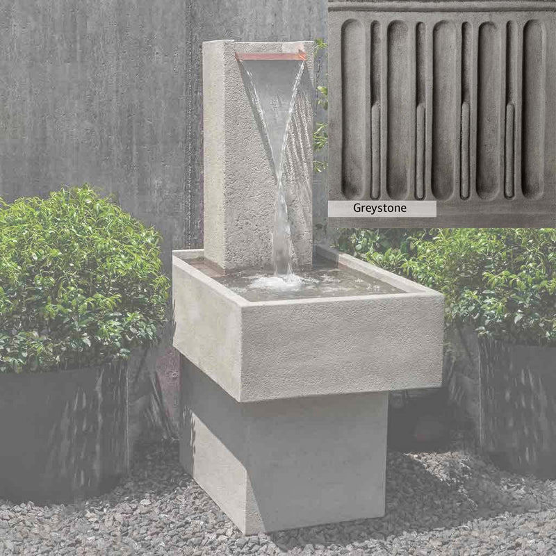 Greystone Patina for the Campania International Falling Water Fountain III, a classic gray, soft, and muted, blends nicely in the garden.
