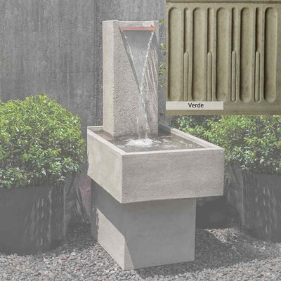 Verde Patina for the Campania International Falling Water Fountain III, green and gray come together in a soft tone blended into a soft green.