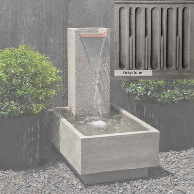 Greystone Patina for the Campania International Falling Water Fountain IV, a classic gray, soft, and muted, blends nicely in the garden.