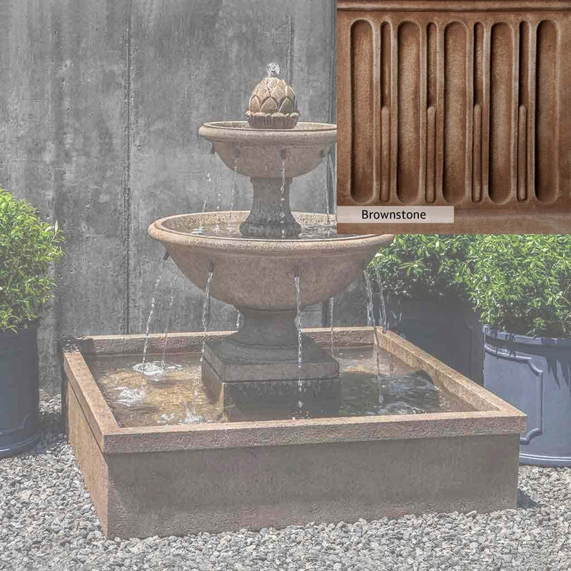 Brownstone Patina for the Campania International La Mirande Fountain, brown blended with hints of red and yellow, works well in the garden.