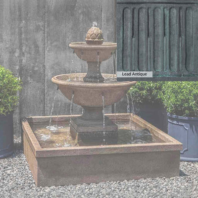 Lead Antique Patina for the Campania International La Mirande Fountain, deep blues and greens blended with grays for an old-world garden.