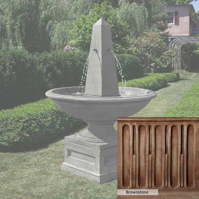 Brownstone Patina for the Campania International Condotti Obelisk Fountain, brown blended with hints of red and yellow, works well in the garden.