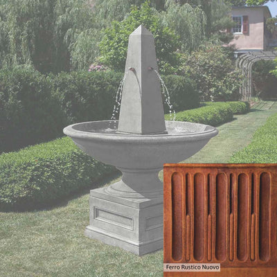 Ferro Rustico Nuovo Patina for the Campania International Condotti Obelisk Fountain, red and orange blended in this striking color for the garden.