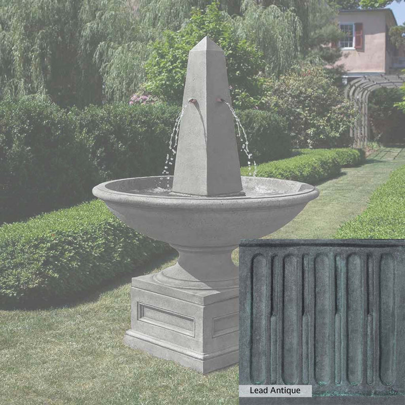 Lead Antique Patina for the Campania International Condotti Obelisk Fountain, deep blues and greens blended with grays for an old-world garden.
