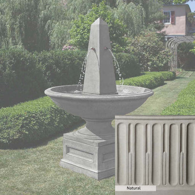 Natural Patina for the Campania International Condotti Obelisk Fountain is unstained cast stone the brightest and whitest that ages over time.