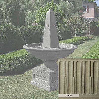 Verde Patina for the Campania International Condotti Obelisk Fountain, green and gray come together in a soft tone blended into a soft green.