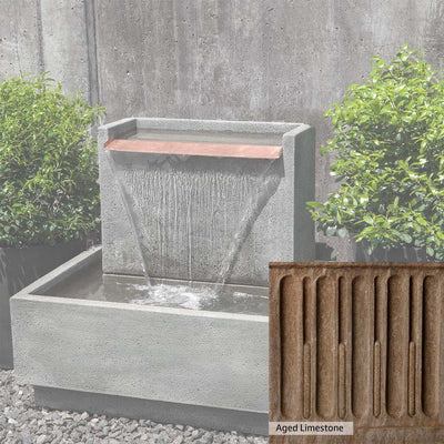 Aged Limestone Patina for the Campania International Falling Water Fountain II, brown, orange, and green for an old stone look.