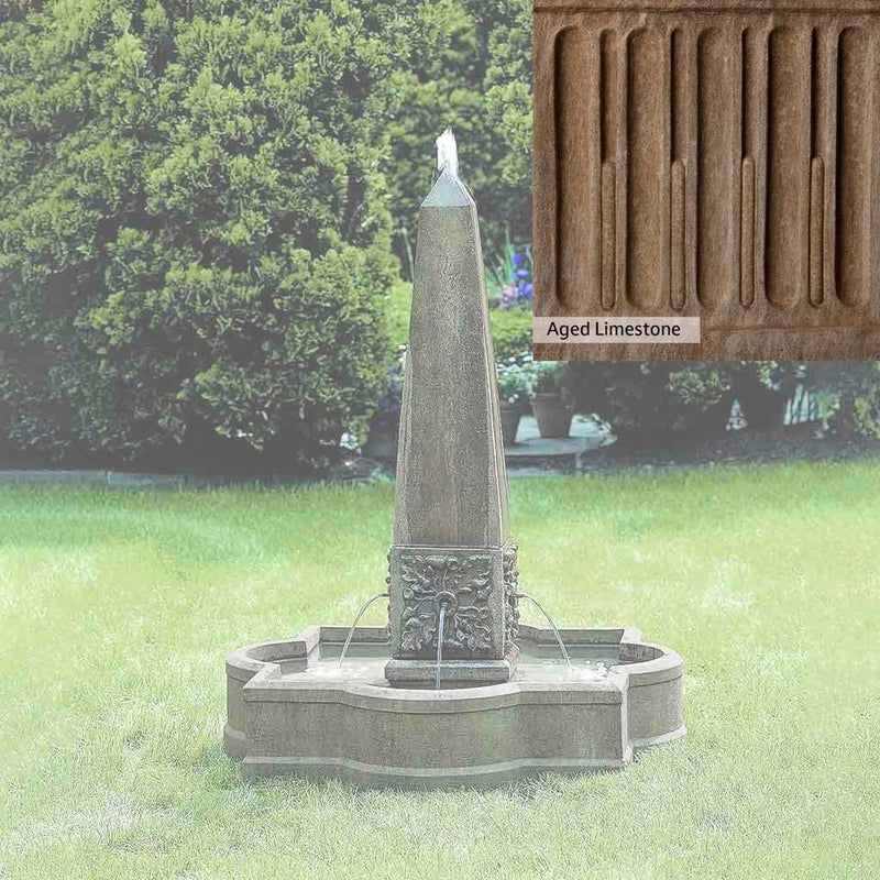Aged Limestone Patina for the Campania International Palazzo Obelisk Fountain, brown, orange, and green for an old stone look.