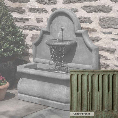 Copper Bronze Patina for the Campania International Segovia Fountain, blues and greens blended into the look of aged copper.
