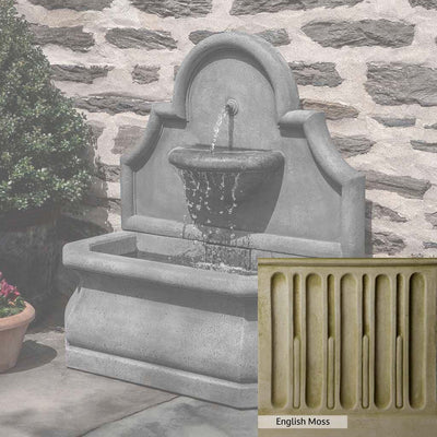 English Moss Patina for the Campania International Segovia Fountain, green blended into a soft pallet with a light undertone of gray.