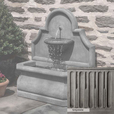 Greystone Patina for the Campania International Segovia Fountain, a classic gray, soft, and muted, blends nicely in the garden.