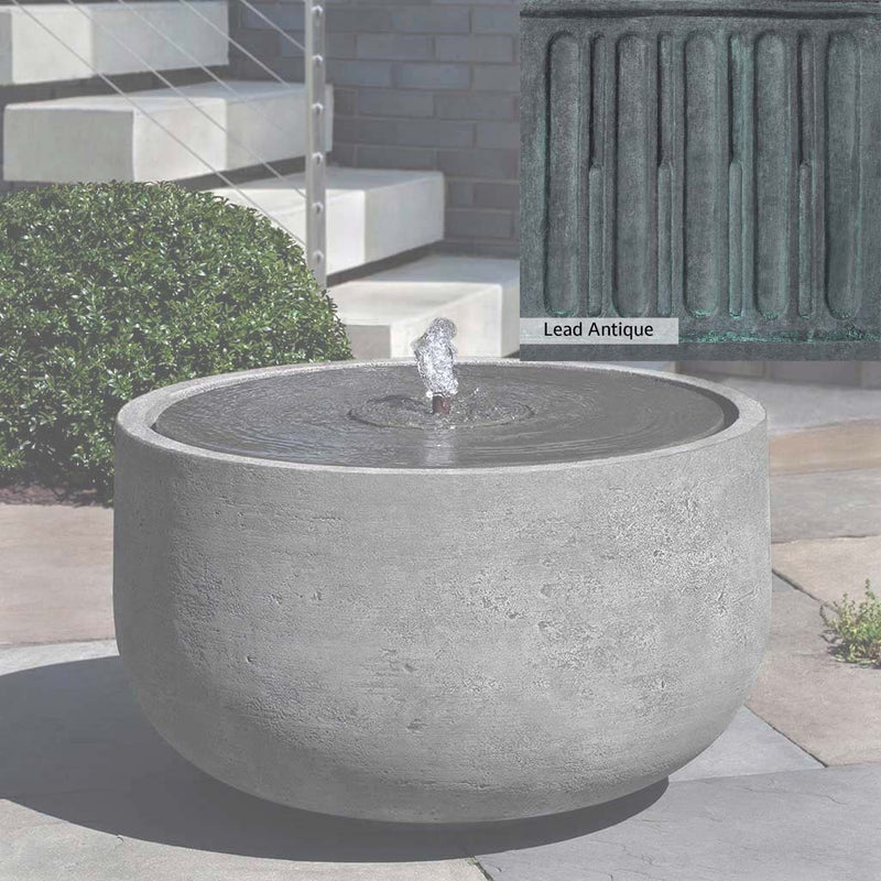 Lead Antique Patina for the Campania International Echo Park Fountain, deep blues and greens blended with grays for an old-world garden.